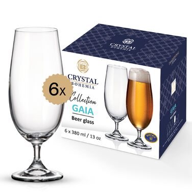 Набір келихів для пива Crystal Bohemia Biergläser 6 шт, 380 мл - кришталеві келихи для пива, міцні, стійкі до подряпин, для подарунка