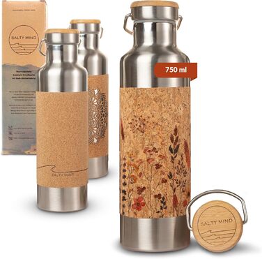 Stainless Steel Water Bottle 750ml - Sustainable, insulated Thermos Water Bottle made of Stainless Steel, leak-proof - Iso Bottle free of harmful substances, BPA-free - Thermos Drinking Bottle (Floral Print)