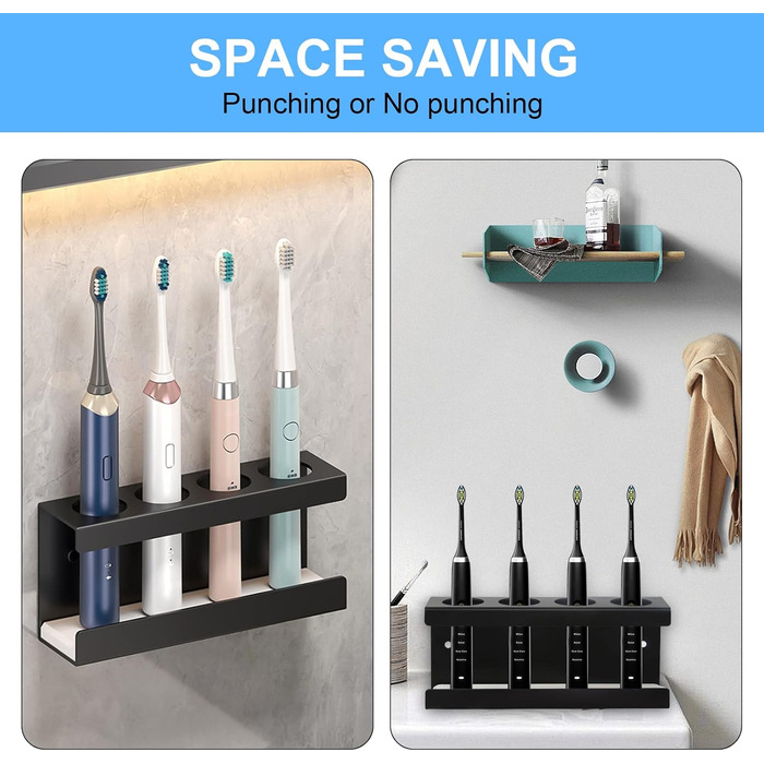 Тримач для електричної зубної щітки на стіну з 4 отворами Ø35мм, без свердління, органайзер для ванної кімнати