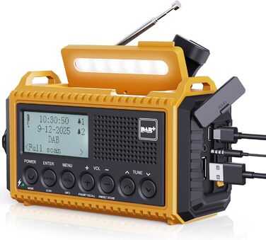 Портативне радіо DAB/DAB+/UKW з сонячною батареєю та акумулятором 5000mAh. Радіо для кемпінгу, надзвичайних ситуацій, з LED ліхтариком та функцією зарядки телефону USB.