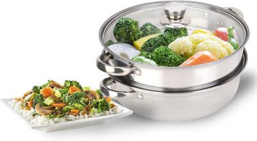 Jeffergarden Пароварка з нержавіючої сталі 27 см, 2-рівнева, каструля для приготування на парі овочів, яєць, супу, морепродуктів