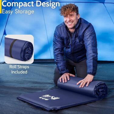 Trail Outdoor Self-Inflating Sleeping Pad - 5cm Thick Camping Mat - Blue