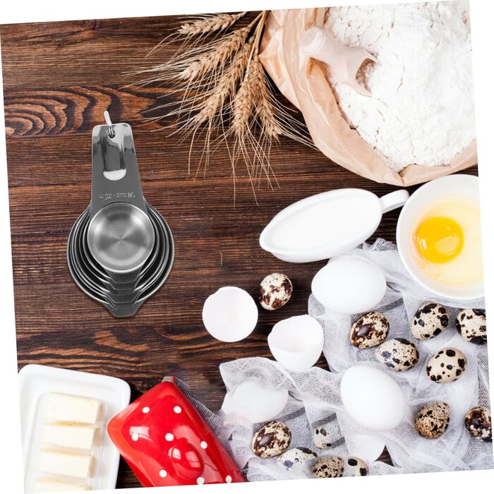 Cieeo 2-piece measuring cup and spice set. Large measuring cup, easy to use, schnapps cup, gold ladle, measuring cup for measuring, teacup, stainless steel, silver.