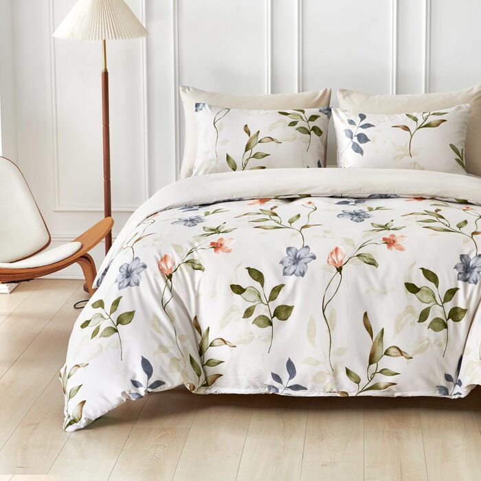 Комплект постільної білизни Tokokimo 220x240 3шт. - комплект з 2 наволочок 80x80 см, з клямками, квітковий принт, мікрофібра, для двоспального ліжка, сіро-коричневий