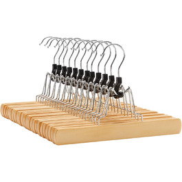 12 дерев'яних вішалок для штанів SONGMICS, антиковзаючі, обертаються на 360°, з хромованим гачком, CRW007-12