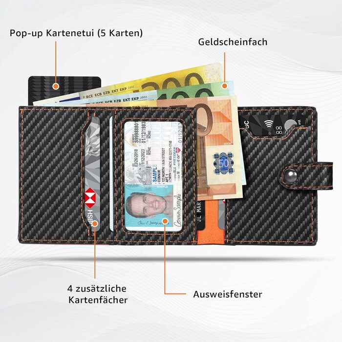 Чоловічий гаманець TENBST з відділом для дрібниць та захистом RFID, Slim Wallet, картхолдер, гаманець-картхолдер, 10 відділень для карток, помаранчевий (помаранчево-чорний)