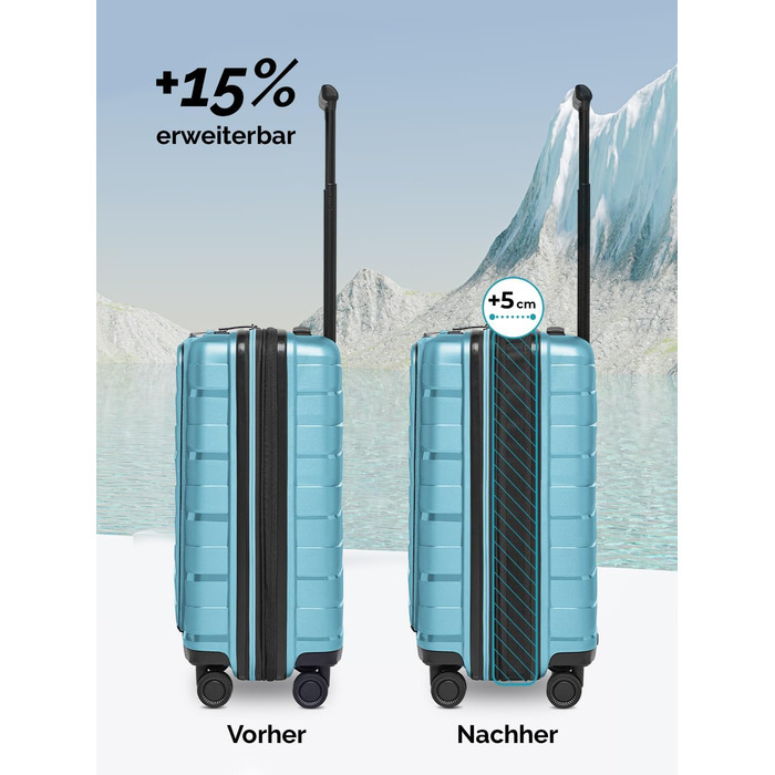 Чемодан середнього розміру з жорстким корпусом | Розкладний валіза-тележка 45 x 27 x 66 см з високоякісного поліпропілену | Унісекс, вага 3,7 кг | Подвійні колеса & TSA-замок (Travel) | Відділення для ноутбука (55 см)