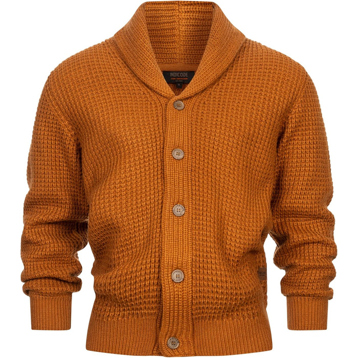 Чоловічий кардиган Indicode INBrandox з коміром-шарфом та кнопковою застібкою | Дріб'язковий кардиган для чоловіків (M, Карамель)