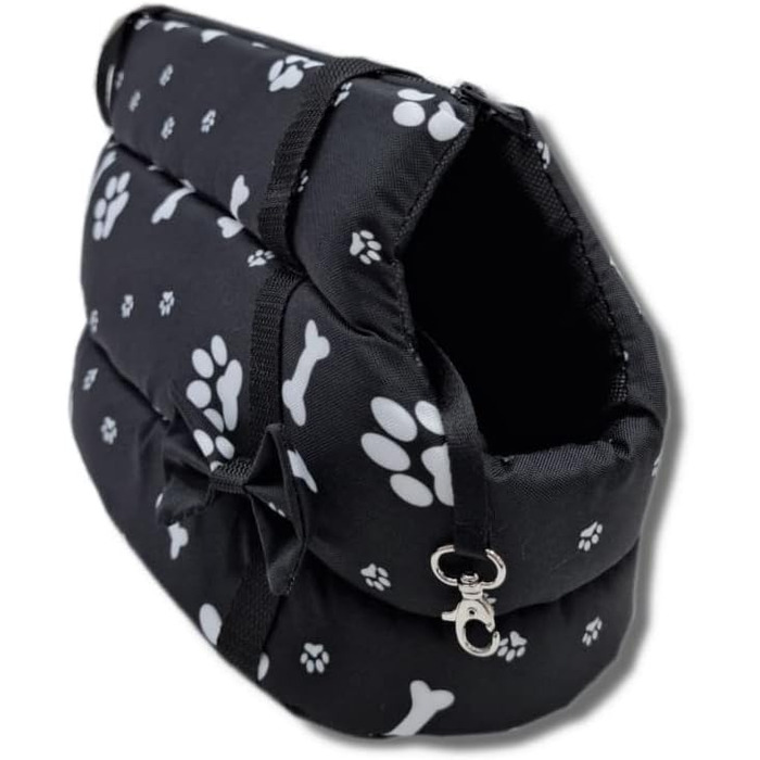 Чорна переносна сумка для собак та котів Odolplusz Elegante з принтом лапок (XS, S, M, L)