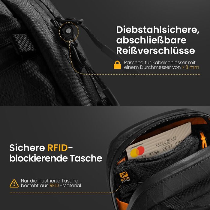 Сумка-месенджер tomtoc з RFID-захистом та захистом від крадіжок, матеріал X-Pac, чорна, унісекс