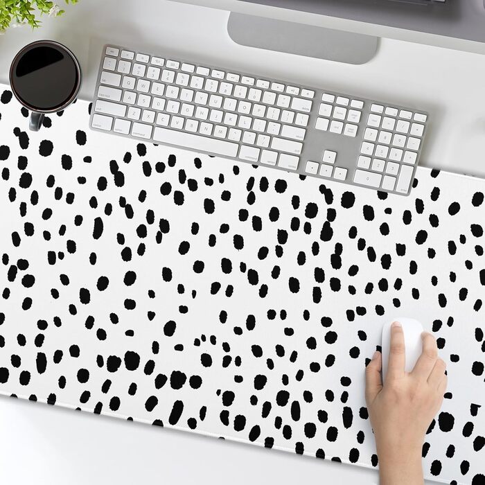 Килимок для миші Japanisches Mauspad, 90 x 40 см, в стилі аніме, арт-дизайн, великий килимок для геймінгу, клавіатури, для дому та офісу (XX-Large, чорний, білий, у горошок)