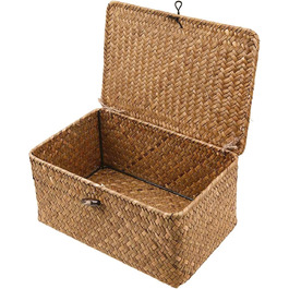 Woven Rattan Storage Basket, Storage Box with Lid, Seagrass, Laundry Baskets, Makeup Organizer for Bathroom, Living Room, Kitchen (XXL)