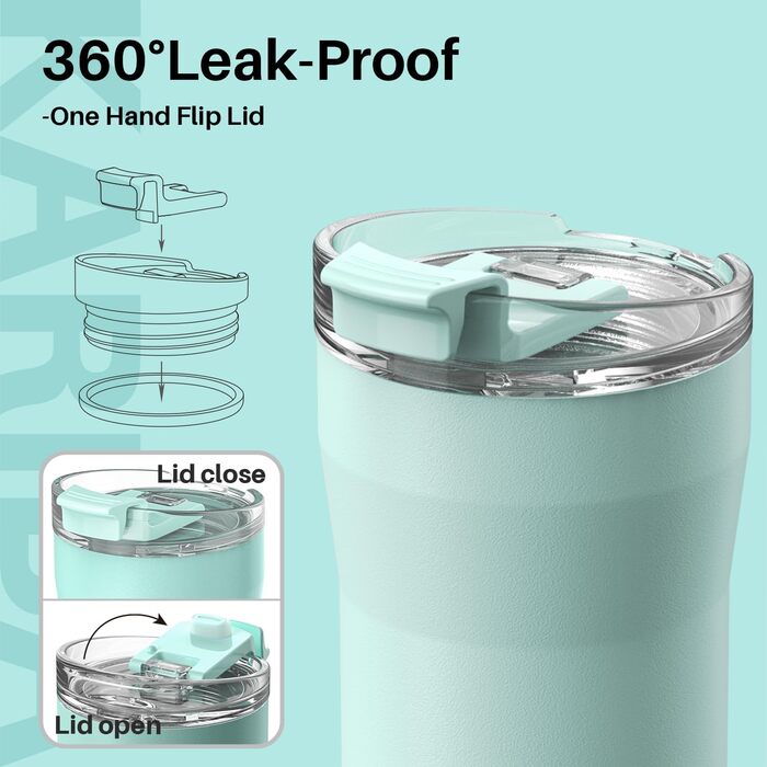 Термокружка SANTECO 350 мл з нержавіючої сталі 18/8, подвійні стінки, ізольована, з кришкою, не містить BPA, темно-зелена