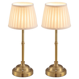 LED Настільна лампа акумуляторна бездротова, димована вінтажна приліжкова лампа, ретро стиль, 4000mAh, для дому, бару, вітальні (2 шт, золото + бежевий абажур)