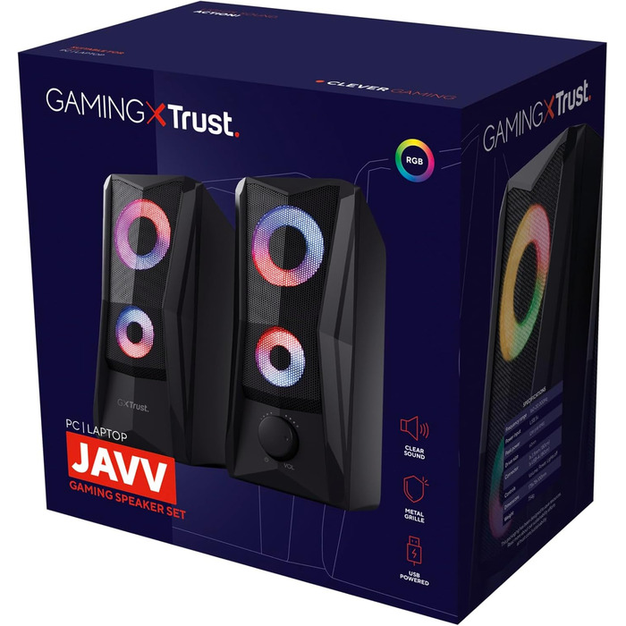 Комп'ютерні колонки Trust Gaming GXT 606B Javv 2.0 з RGB підсвічуванням, 12W, USB, чорний