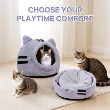 Кішка-будиночок для котів, сірий, 40x40x32 см - зручне ліжко-печеринка для кошенят та дорослих котів