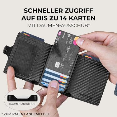 Чоловічий шкіряний гаманець PURISTO KLIK Classic Slim з відділом для монет та RFID-захистом - компактний картхолдер на 10-14 карт (Carbon, AirTag Mini)