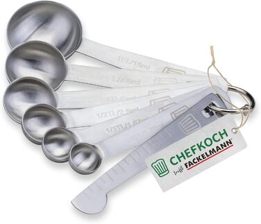 Набір мірних ложок Fackelmann Premium з нержавіючої сталі, 7 шт., гравійовані розміри, для спецій та рідин, придатні для миття в посудомийній машині
