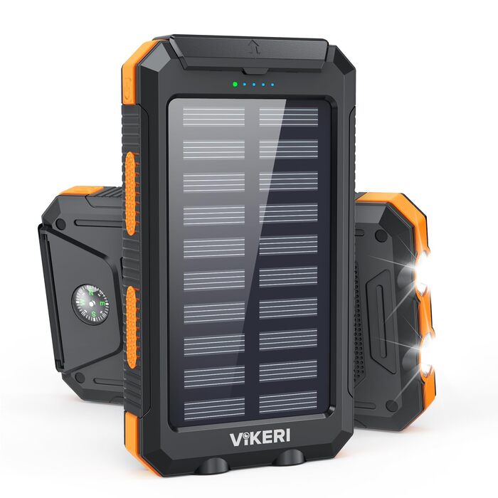 Power Bank Vikeri Solar 26800mAh: Сонячний акумулятор з USB-C, 4 виходами, водонепроникний, для смартфонів, планшетів та іншого