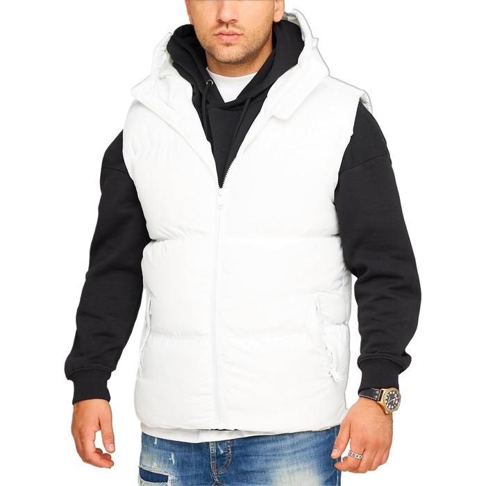 Чоловіча тепла жилетка з капюшоном, стеганий пуховик J17 (L, білий)
