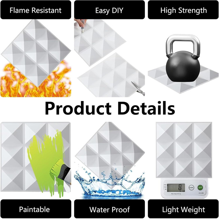 3D стінові панелі ПВХ чорні, декоративні панелі для стін та стелі, геймерські панелі для вітальні та спальні, 2 шт (7)
