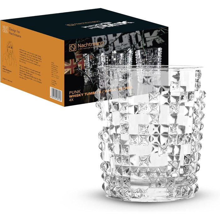 Набір віскі Nachtmann 4 шт., склянки віскі, кришталеве скло, 348 мл, стиль Punk, 0099503-0