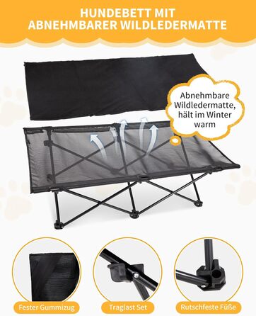 КінгКемп лежанка для собак, піднята лежанка для домашніх тварин, лежанка для собак на відкритому повітрі, чорна, 57 x 57 x 23 см (126 x 66 x 33 см)