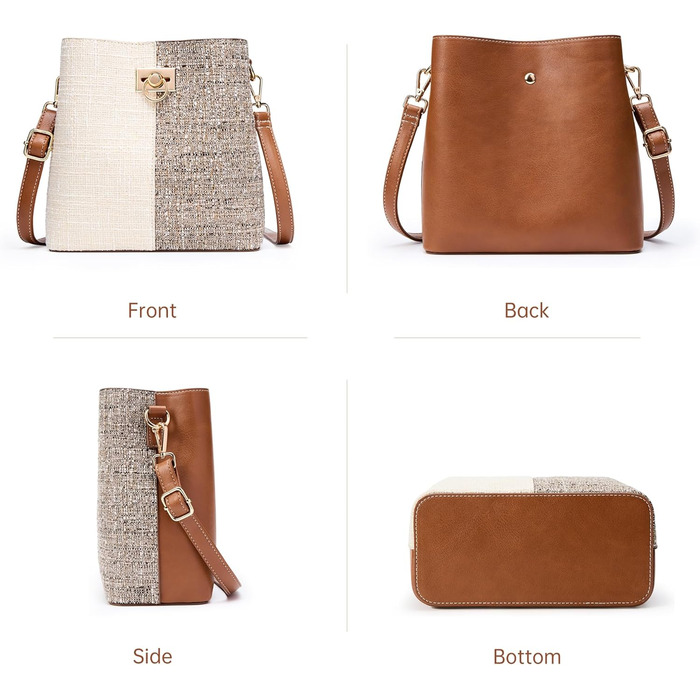 Сумка жіноча KALIDI Fancy Forest через плече з натуральної шкіри бежево-коричнева, стильна кросбоді сумка з регульованим ремінцем