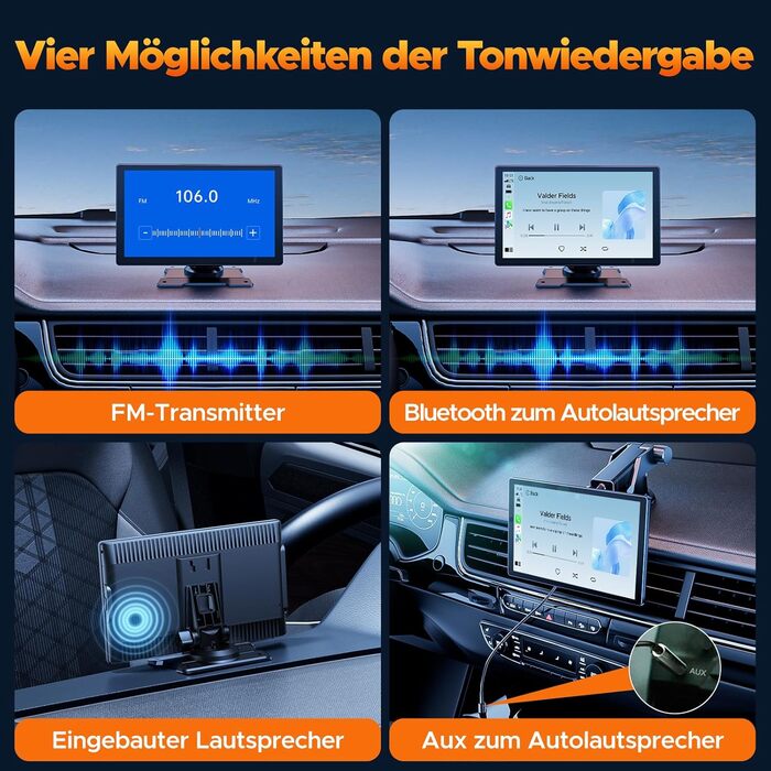 Volam автомобільна магнітола з 9'' IPS, бездротовий CarPlay та Android Auto, Bluetooth 5.0, FM, AUX, підтримка Siri та Google, портативний дисплей