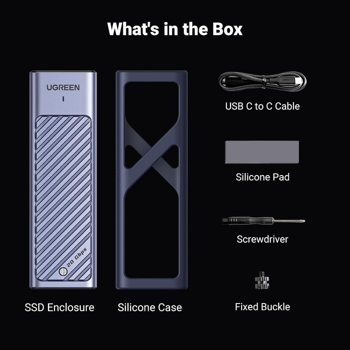 Зовнішній корпус для SSD UGREEN NVMe/SATA M.2 USB-C 3.2 Gen 2x2 20Gbps з кабелем Type-C