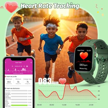 Дитячий розумний годинник Kinder з 140 спортивними режимами, фітнес-трекер, вимірювання пульсу, ігри-головоломки, IP68 вологозахист, без використання додатку/телефону, подарунок для хлопчиків-підлітків 6-15 років, зелений