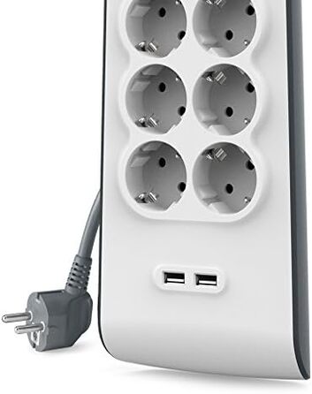 Мережевий фільтр Belkin з 8 розетками, захистом від перенапруги та USB-портами (2.4A), 2 м кабелю, для дому та офісу
