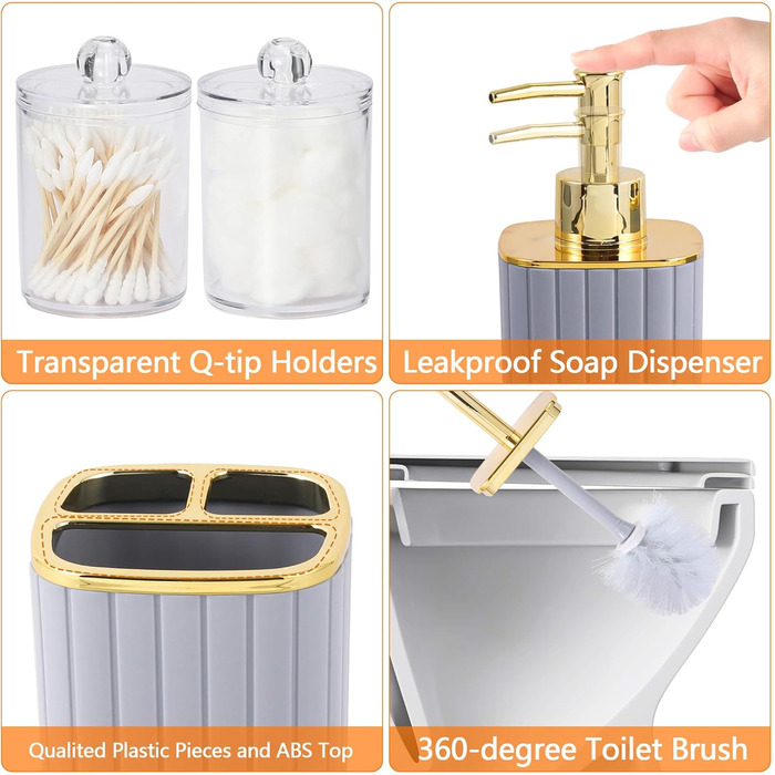 Набір аксесуарів для ванної кімнати RotateGold-Gray (10 шт., сірий)