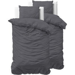 Комплект постільної білизни Sleeptime 100% бавовна 240x220 см, біло-сірий, м'який та не потребує прасування, двосторонній, з кнопками, з 2 наволочками 60x70 см, 4 предмети, антрацит