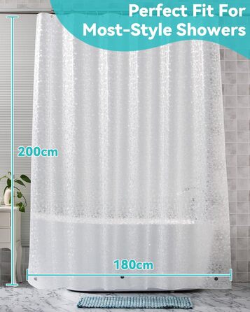 Дзеркальний душовий завіс OTraki 180x200 см, PEVA, антигрибок, з гачками та магнітами