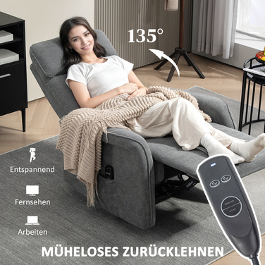 HOMCOM Electric Reclining Massage Chair, TV Chair with Reclining Function, Heating, USB, Vibration, Footrest, Side Pocket, TV Chair with Remote Control, Pocket Spring for Living Room, Dark Grey | Aosom