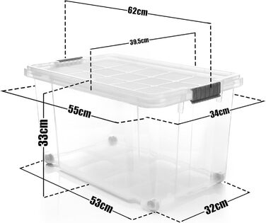 BigDean 4-Piece 60L Storage Boxes with Lid Large Steel - Stackable, Robust Box, BPA-Free - Rollable Storage Box with Secure Click Closures - Made in Germany (White)