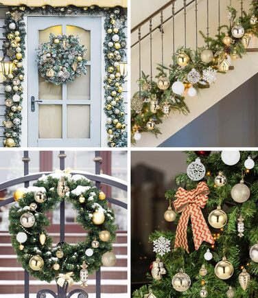 121 шт. прикрас для ялинки золотого та білого кольору, набір, пластик, зірка на верхівку, декор для ялинки, Новий рік, свята