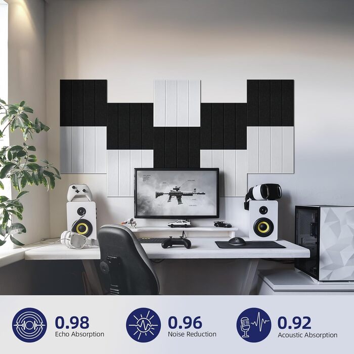Акустичні панелі Vieshful самоклеючі, 30x30x1 см, звукопоглинаючі стінові панелі з фетру для студії, дому та офісу, чорний колір, 10 шт
