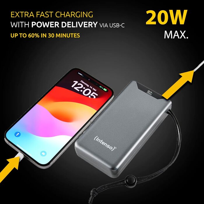Powerbank Intenso F10000: акумулятор 10000mAh з PD 20W та QC 18W, USB-C та USB-A, жовтий