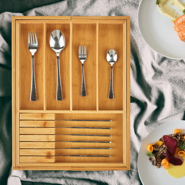 Relaxdays Bamboo Cutlery Box, Extendable
