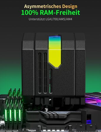 upHere Охолоджувач процесора up2KC8 з RGB підсвічуванням, подвійна вежа, 8 теплових трубок, 120мм вентилятор, сумісний з AMD AM4/AM5 та Intel 2011/2066
