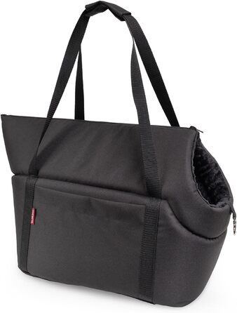 Сумка-переноска для собак та котів | Сумка на плече для тварин з гумкою та карабіном | до 15 кг | Матеріал: еко-замша (Velvet) | Розмір: L (42 x 29 x 33 см) | Чорний колір