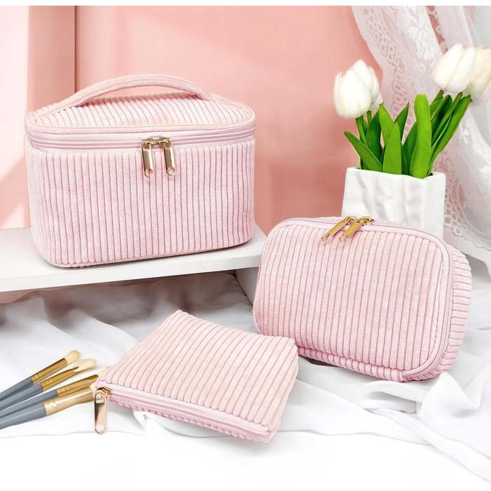 Набір косметичок для жінок: 3 шт. для макіяжу, подорожей та повсякденного використання (рожевий)