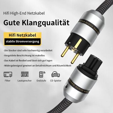 Hi-Fi мережевий кабель Tertullus E820 High-End для аудіо техніки, роз'єми Schuko та C15, 1 м