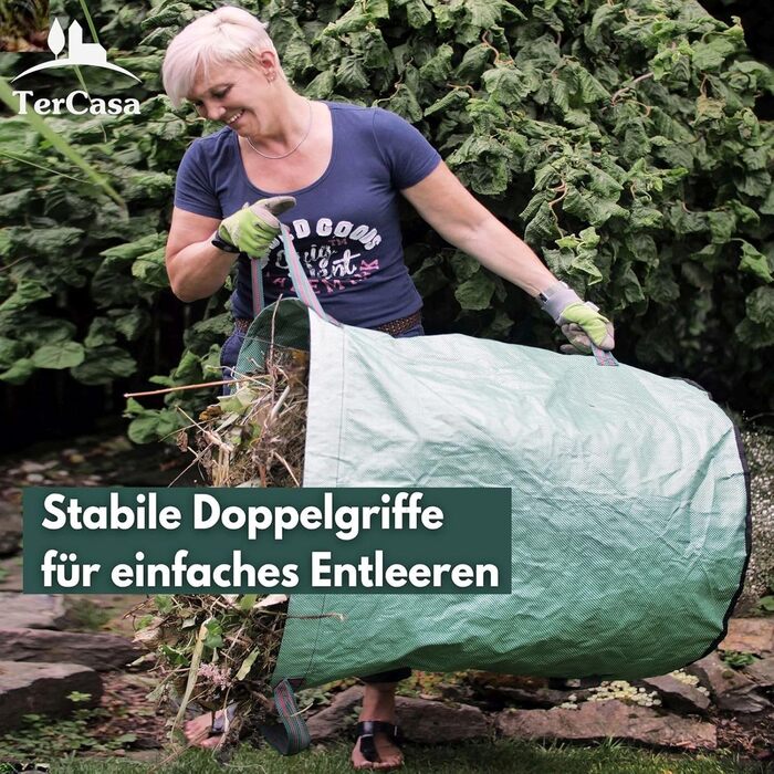 TerCasa Garden Sack 4-Pack, Waste Sack 272 L, Garden Waste Sack Height 76 cm, Ø 67 cm, Sack for garden waste made of tear-resistant polypropylene fabric, with reinforcing ring and 4 handles, green