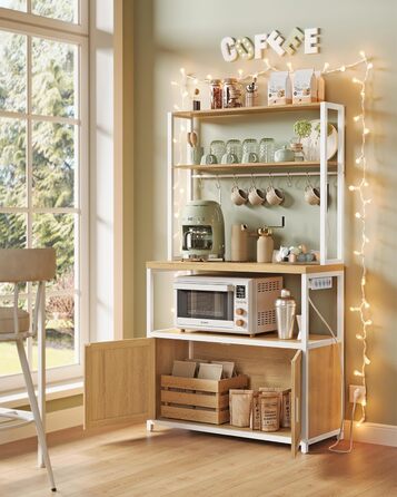 Стелаж кухонний VASAGLE з розетками, 90 см, 40x60x170 см, вінтажний коричневий + чорний, 8 гачків, KKS058K02