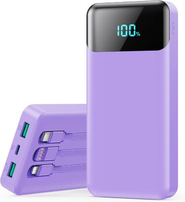 Портативний зарядний пристрій Power Bank 26800mAh з USB-C, LED дисплеєм та 5 виходами (фіолетовий)