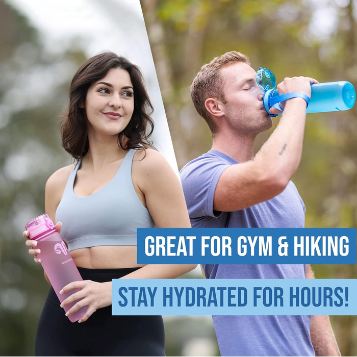 Embrava Best Sport Water Bottle - 1000ml - fast-flowing, flip-top leak-proof lid that opens with a click - non-toxic, BPA-free & eco-friendly Copolyester Tritan plastic (Pure Blue)