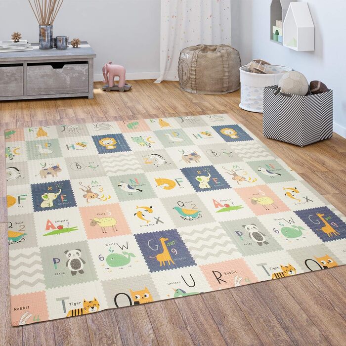Paco Home Play Mat, Crawling Mat, Baby/Children's Mat, Foldable, Reversible, Animal Motif, Size: 150x200 cm, Color: Multicolor 150x200 cm Multicolor